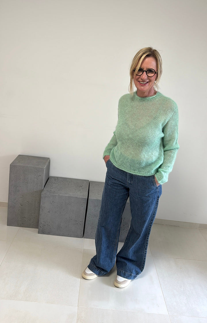 Dünner Mohair-Pullover - Salbei