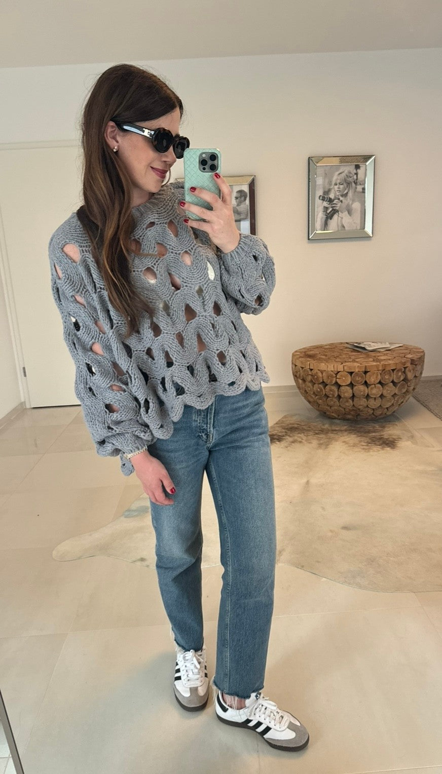 Lochstrickpullover - Grau