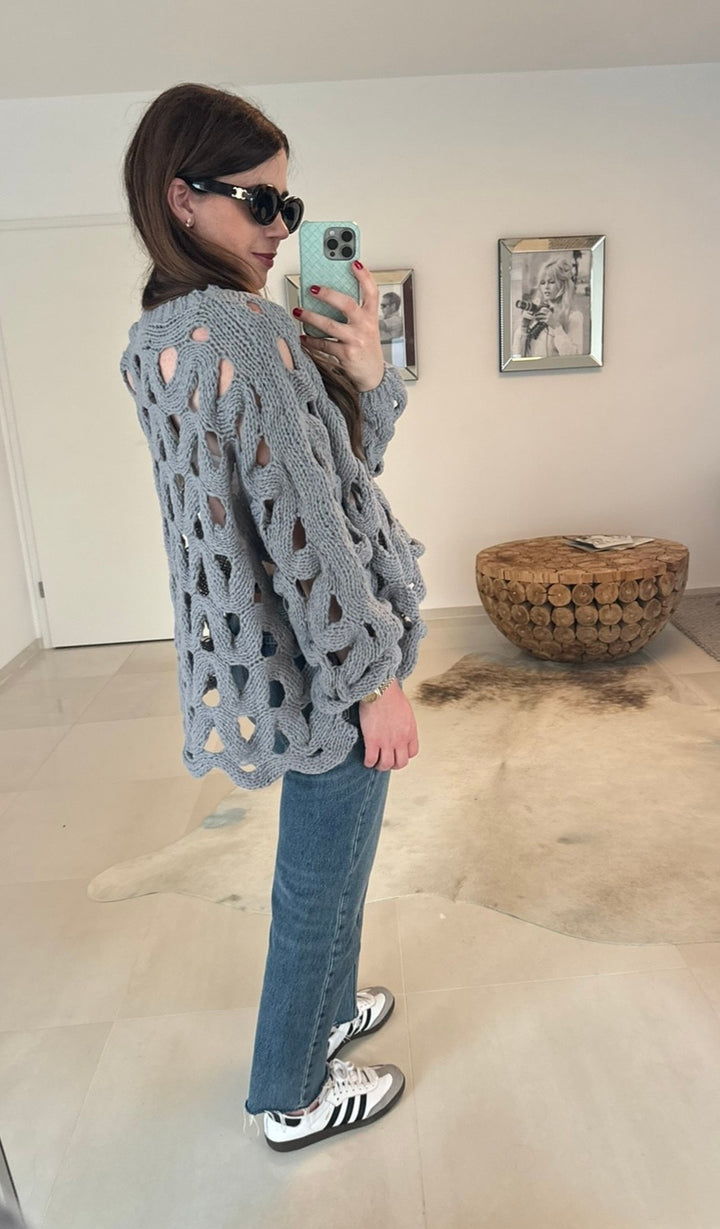 Lochstrickpullover - Grau