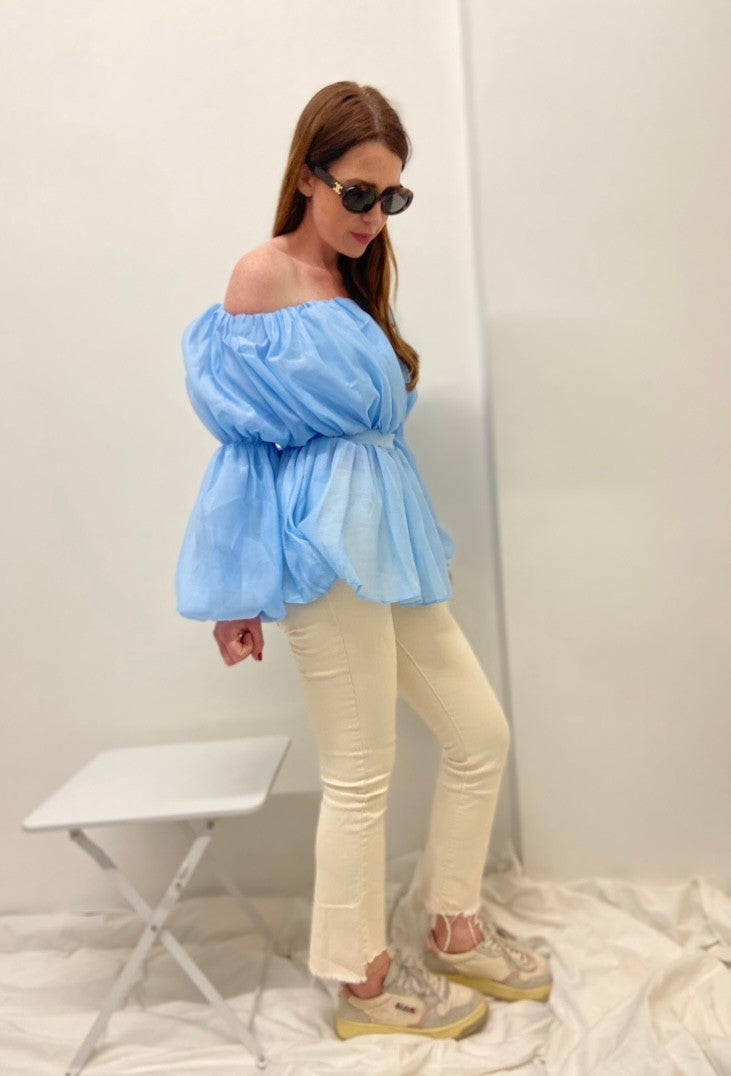 Off-Shoulder Bluse - Blau