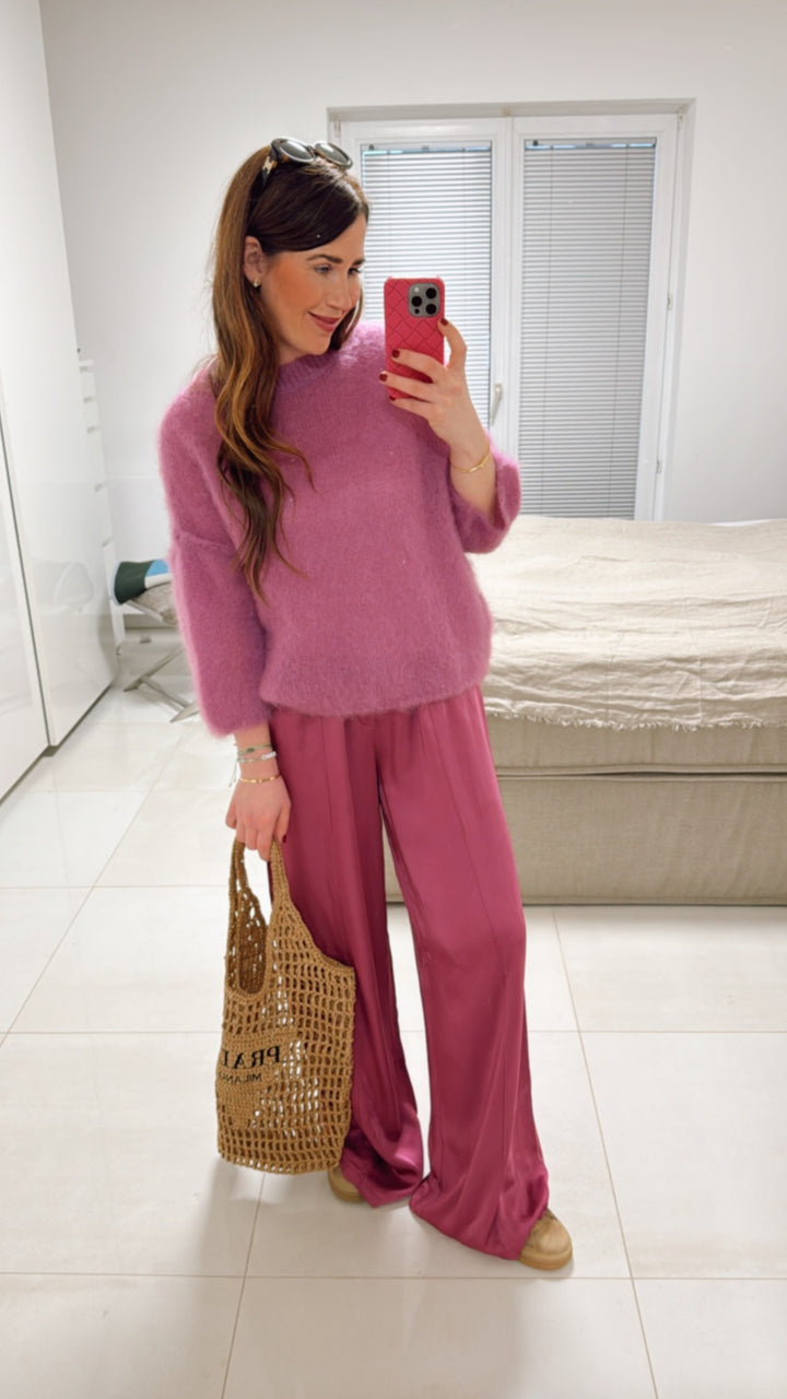 Mohair-Shirt mit 3/4 Arm - Beere
