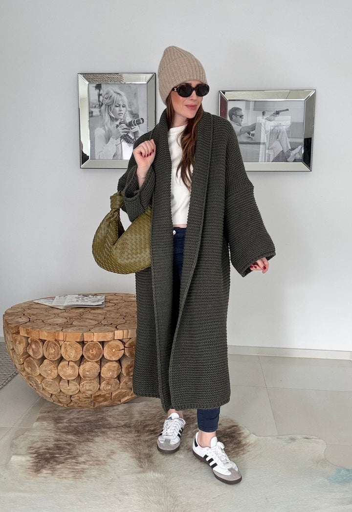 Grobe Oversize-Strickjacke - Khaki