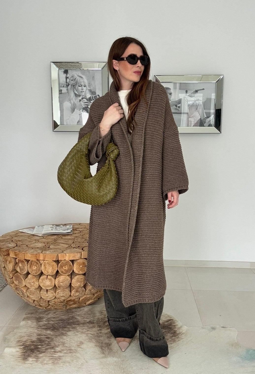Grobe Oversize-Strickjacke - Schoko