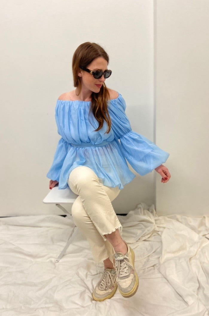 Off-Shoulder Bluse - Blau