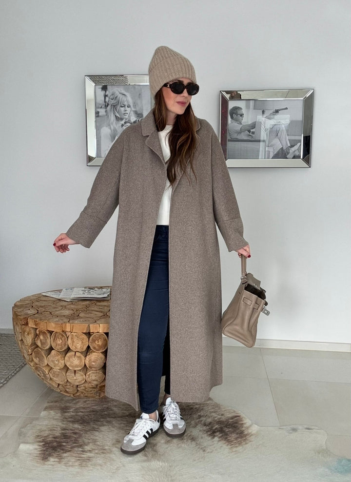 Maxi-Wollmantel - Taupe