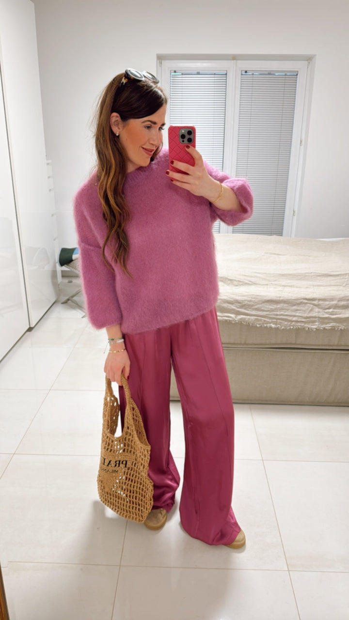 Mohair-Shirt mit 3/4 Arm - Beere