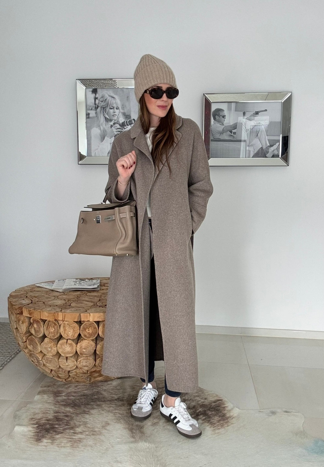 Maxi-Wollmantel - Taupe