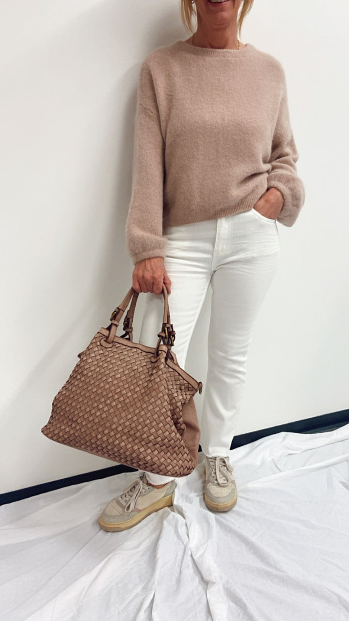 Tasche aus Leder - Nude/Rose
