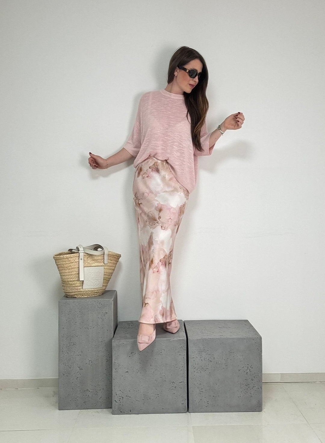 Maxi-Rock mit Print - Rosa