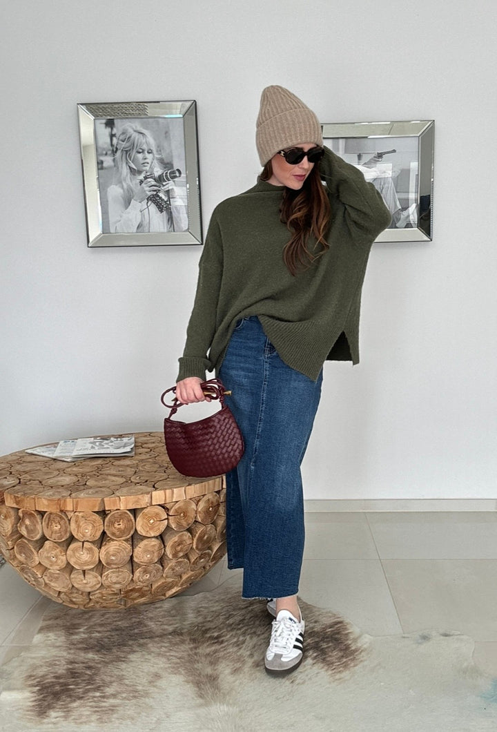 Rollkragenpullover aus Alpaka- Khaki
