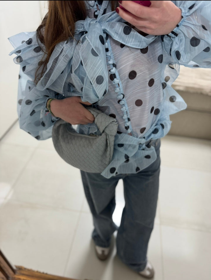 Oversize Bluse mit Punkten - Hellblau