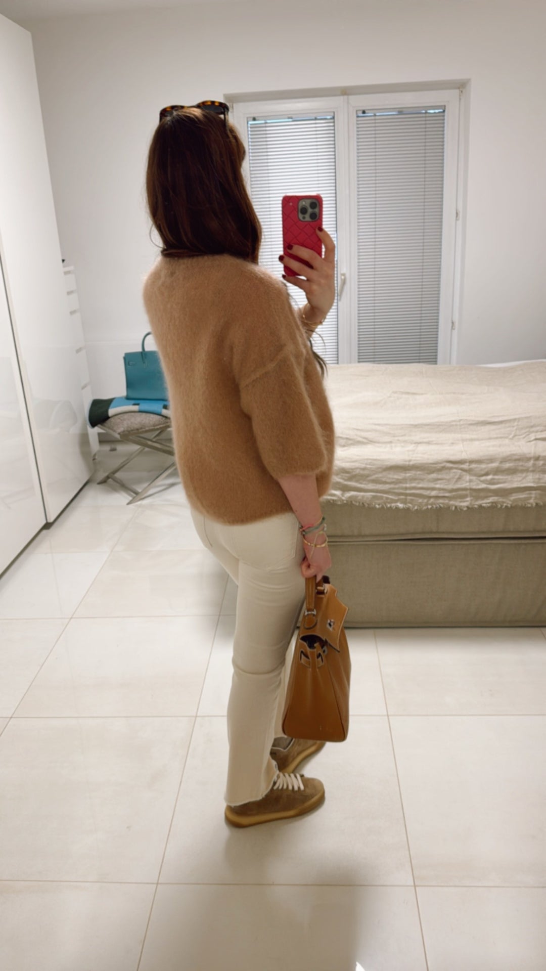 Mohair-Shirt mit 3/4 Arm - Camel