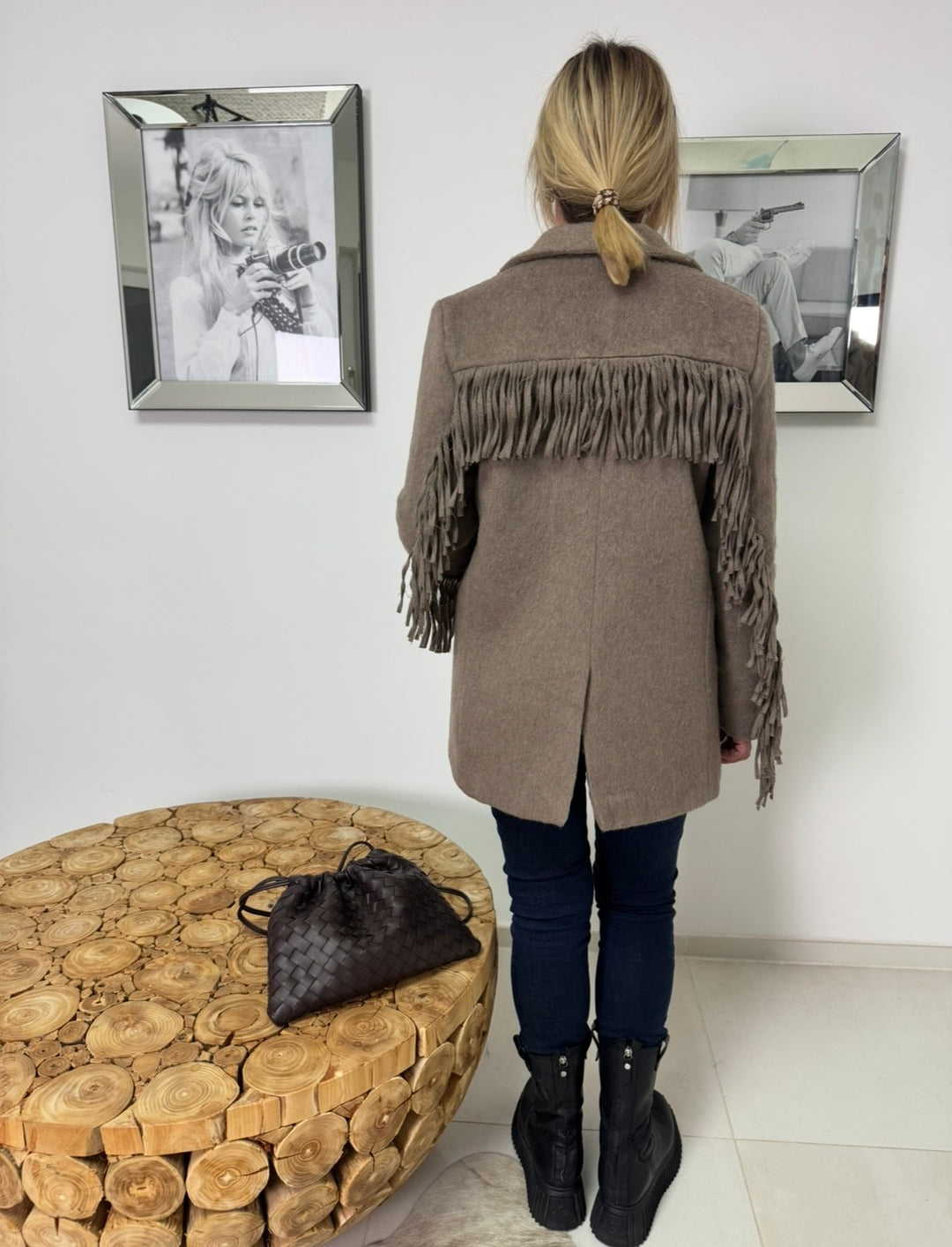 Blazer mit Fransen - Taupe