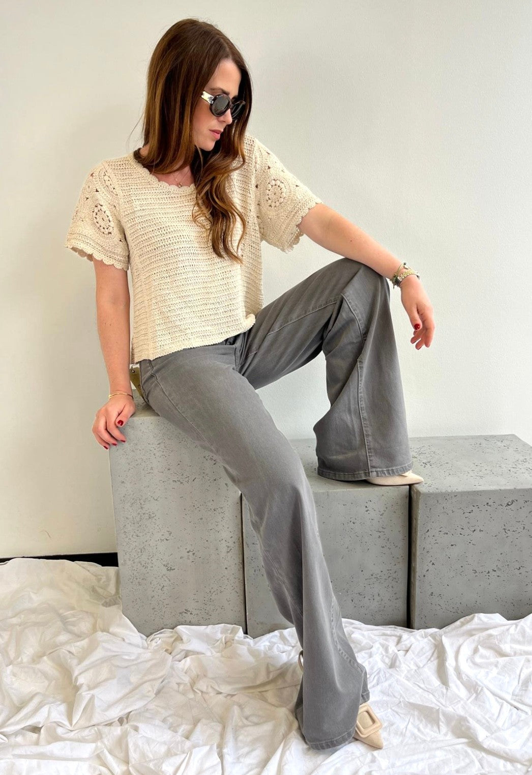 Jeans Wide-Leg - Grau