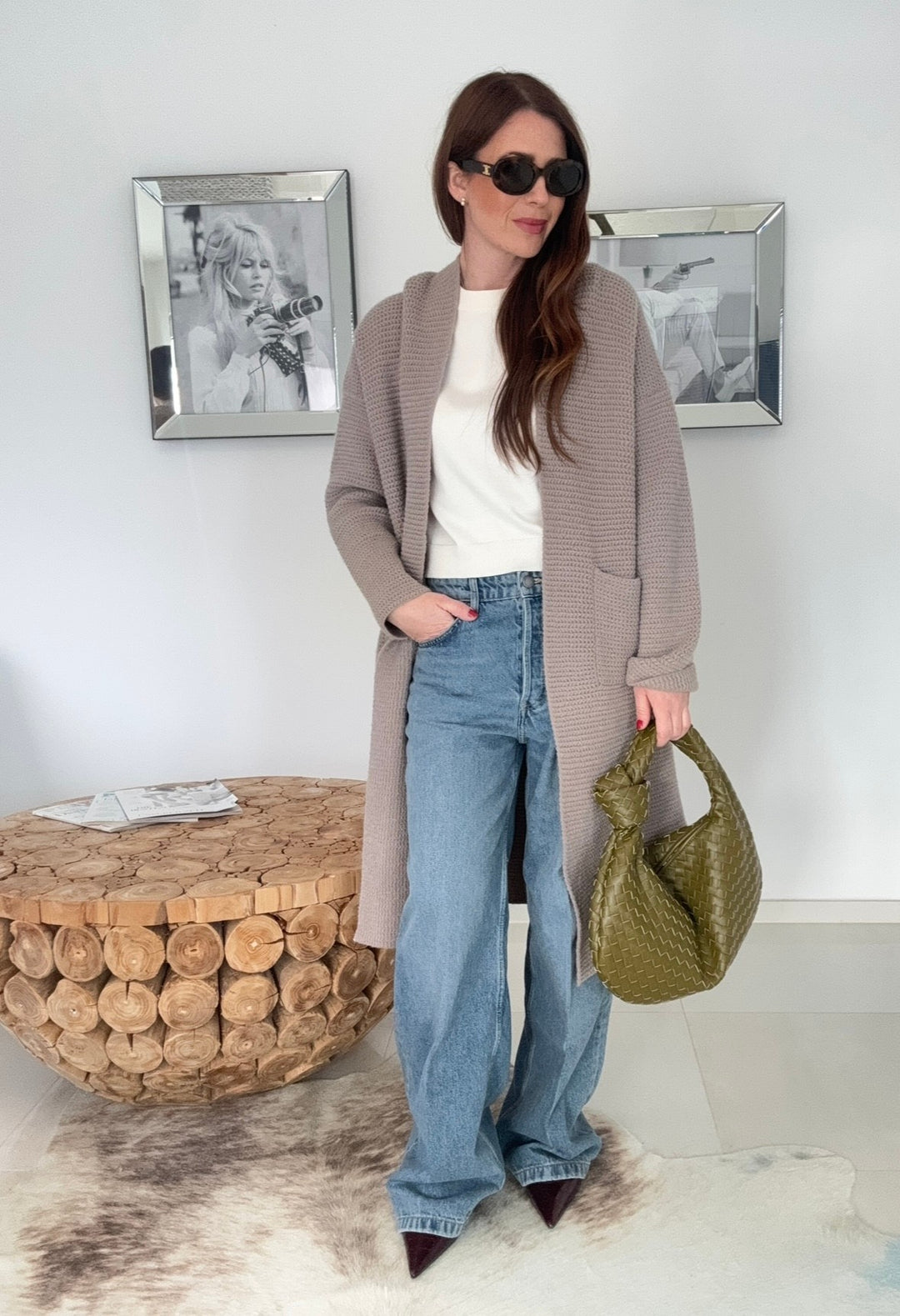 Maxi-Strickjacke - Taupe