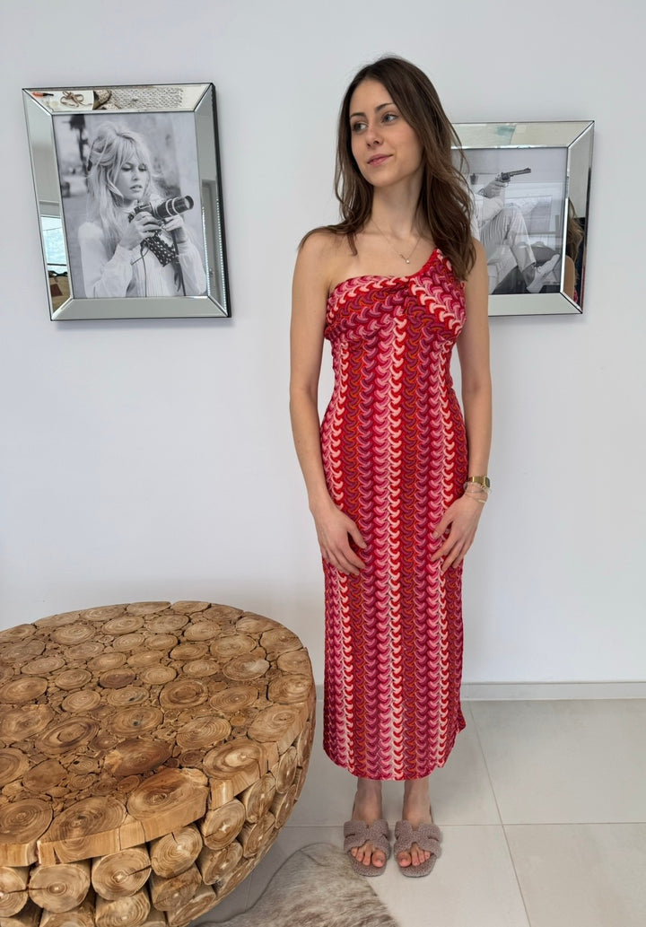 One-Shoulder Kleid - Rot/Rosa