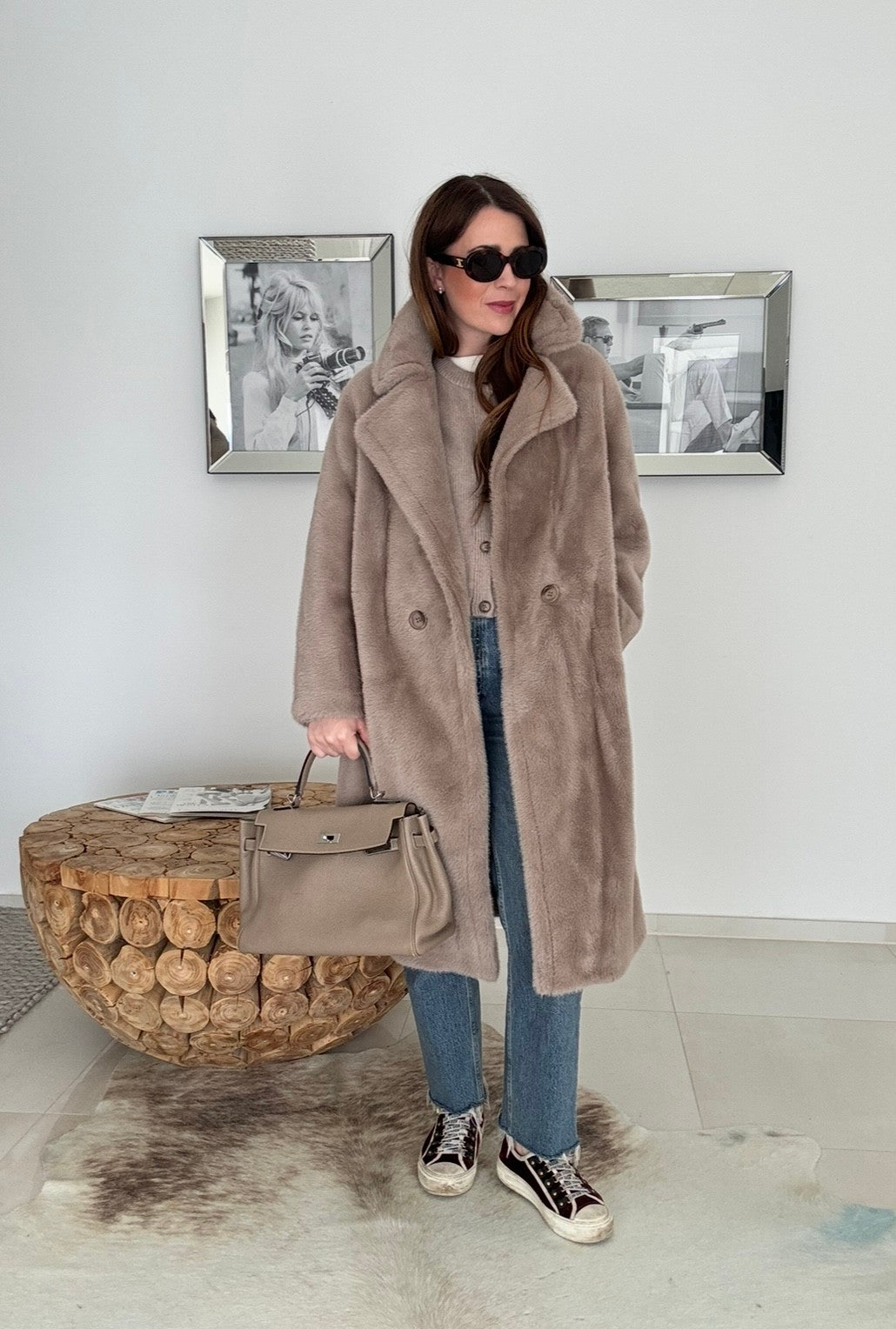 Fake Fellmantel - Taupe