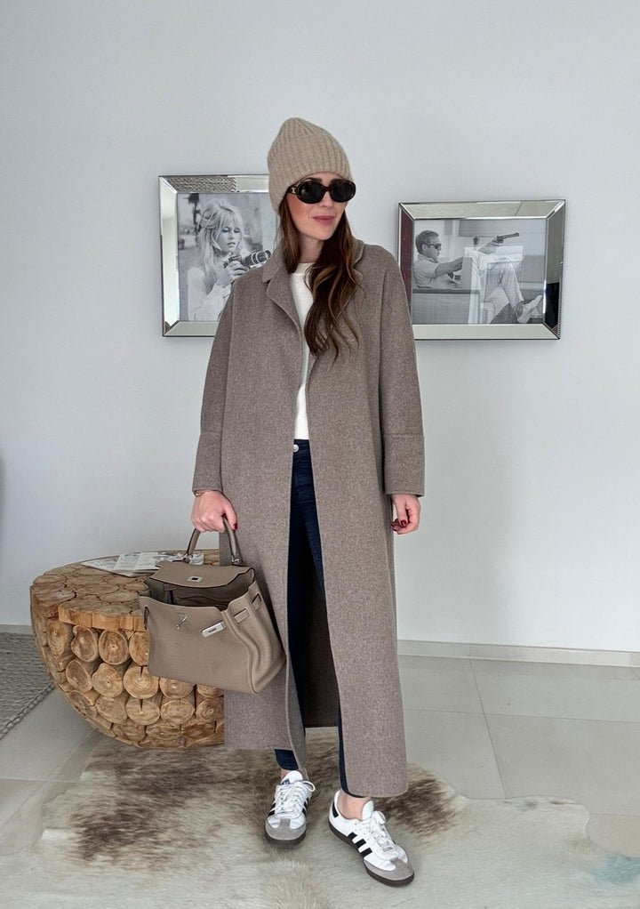 Maxi-Wollmantel - Taupe