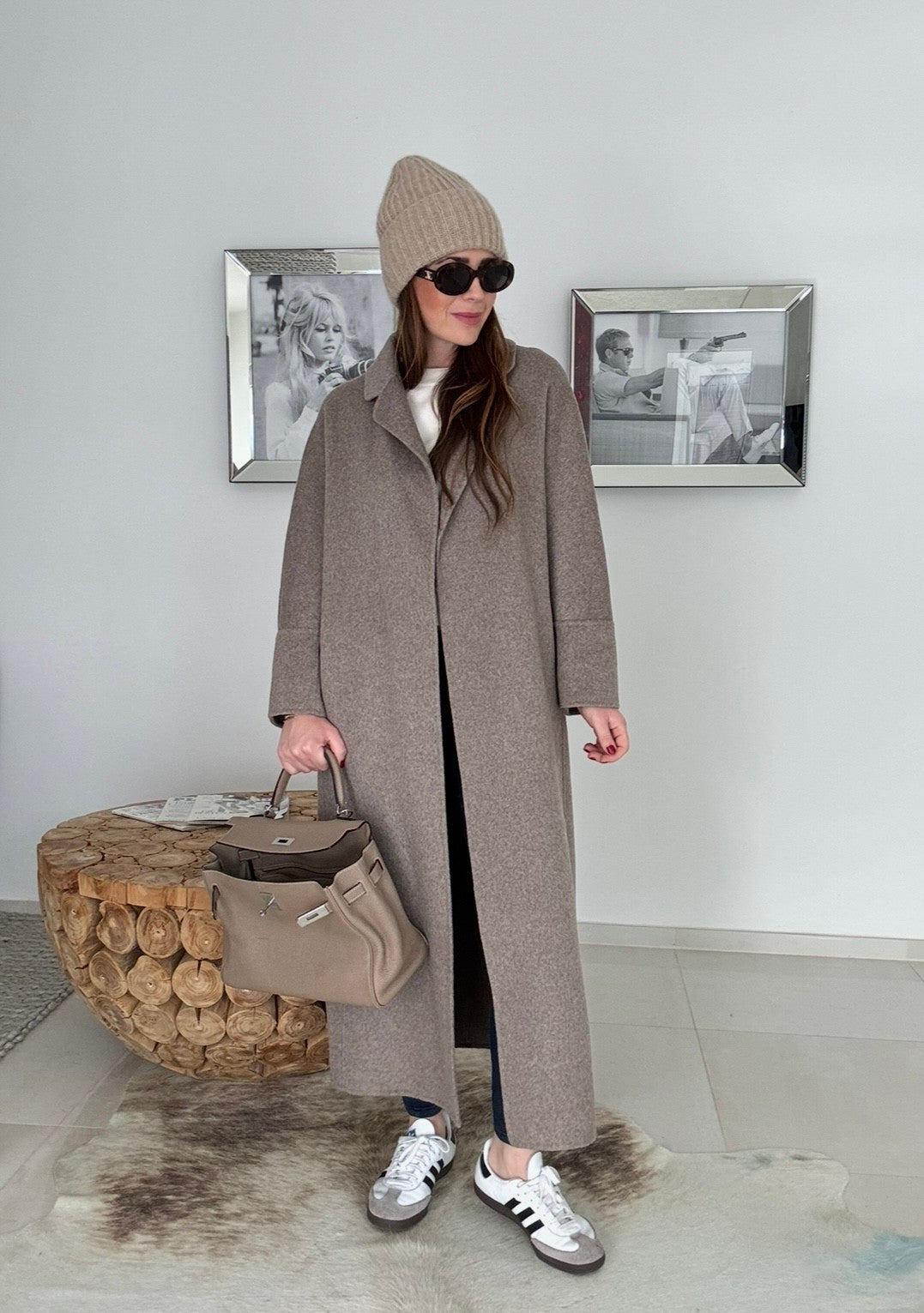 Maxi-Wollmantel - Taupe
