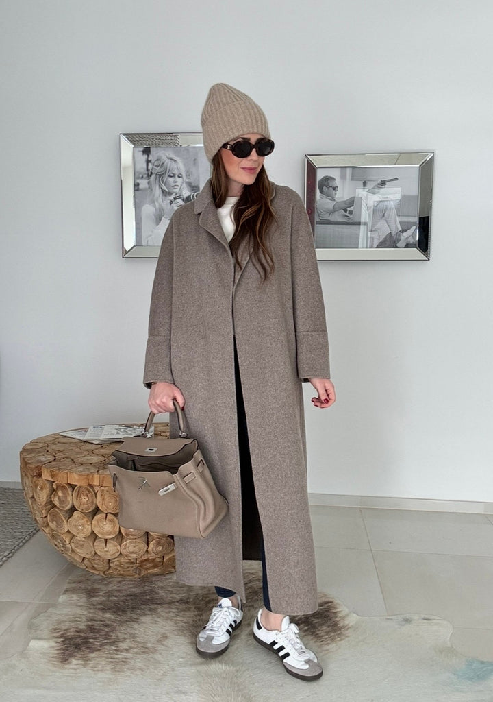 Maxi-Wollmantel - Taupe