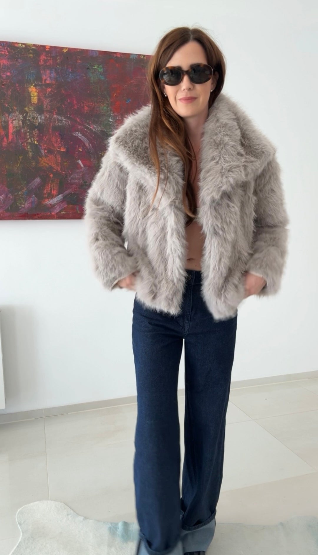 Jacke aus Kunstfell - Taupe
