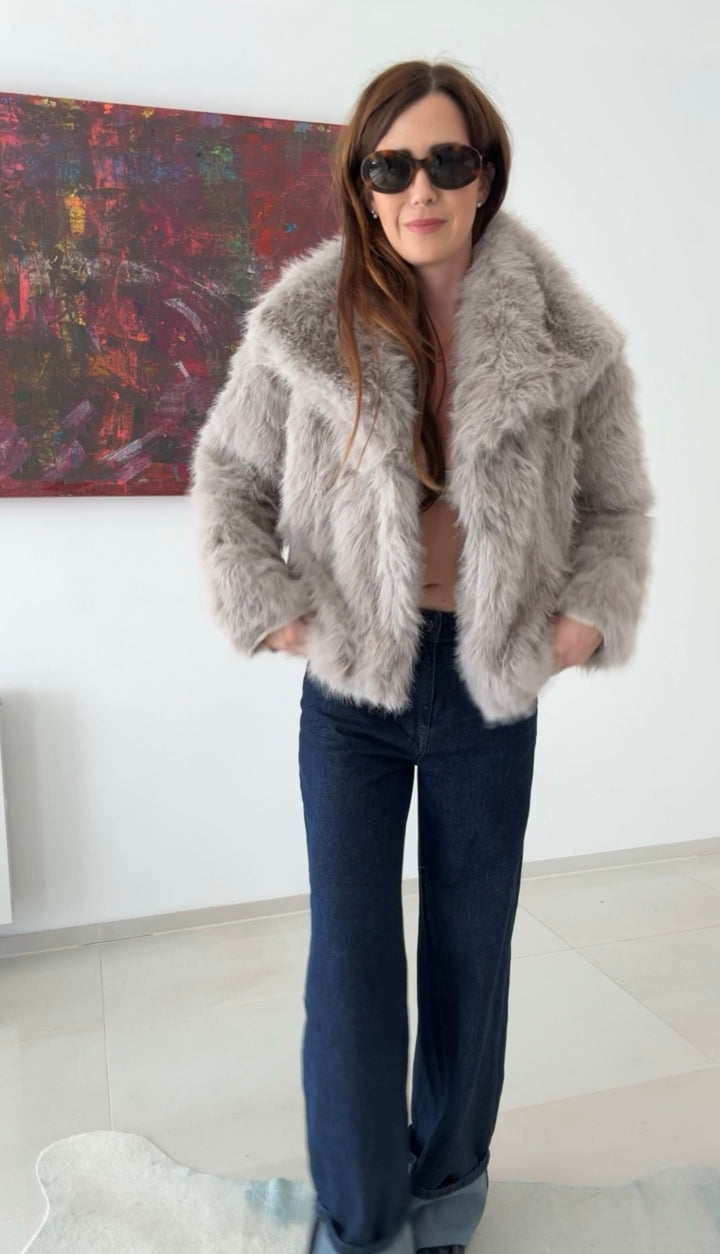 Jacke aus Kunstfell - Taupe