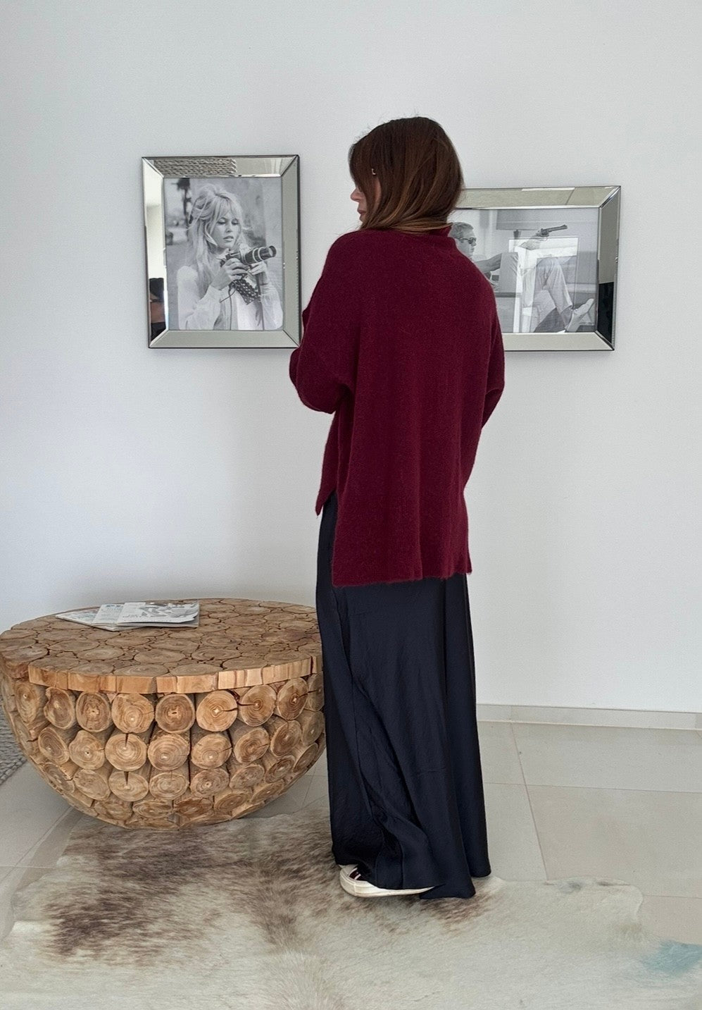 Rollkragenpullover aus Alpaka- Bordeaux
