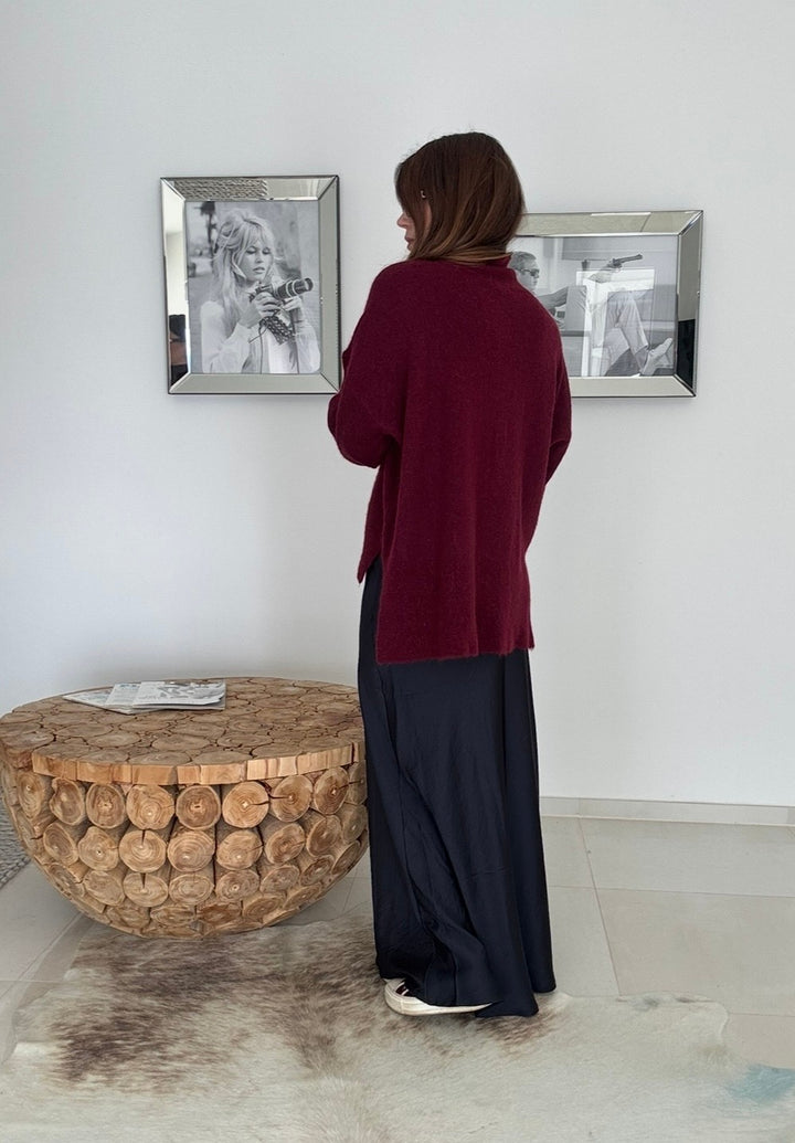 Rollkragenpullover aus Alpaka- Bordeaux