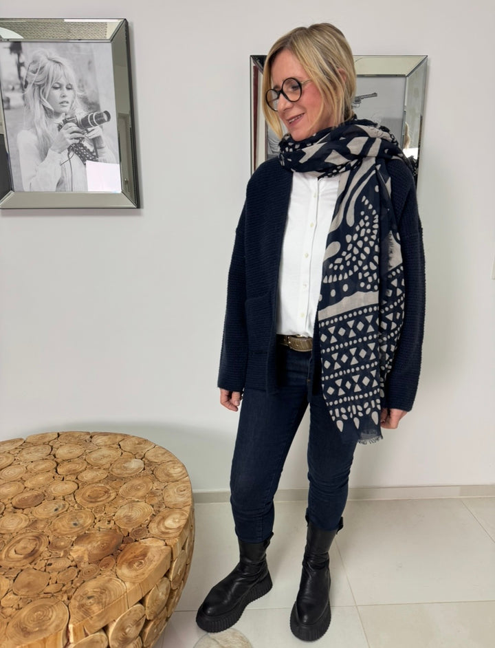 Grobe Strickjacke (Kurz) - Navy