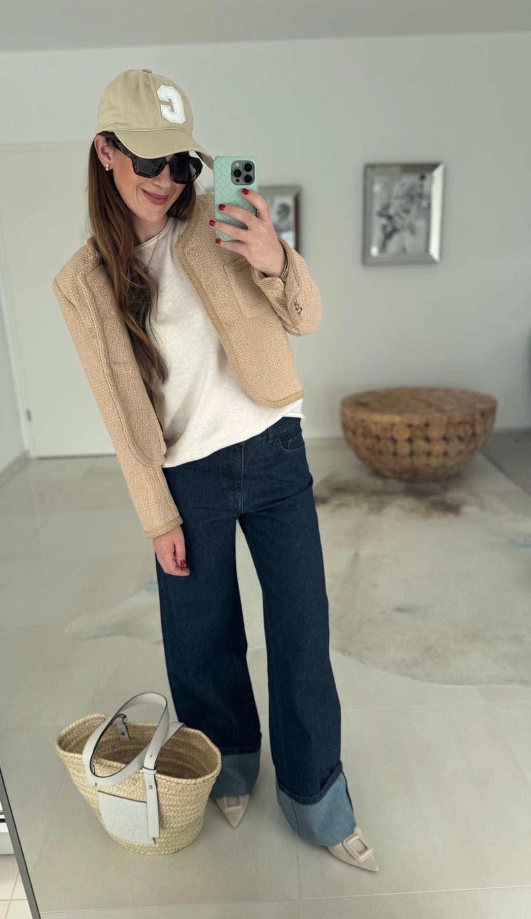Weite Jeans mit Umschlag - Blau
