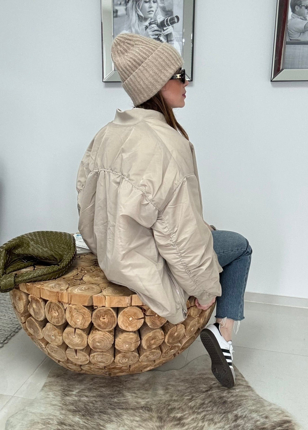 Bomberjacke mit Leo - Beige