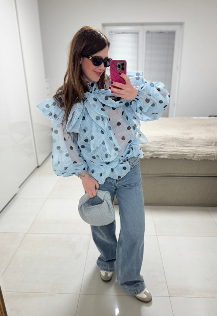 Oversize Bluse mit Punkten - Hellblau