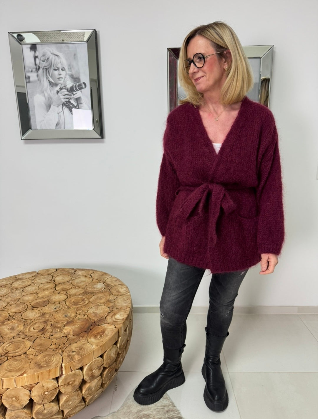 Mohair-Jacke - Burgunder
