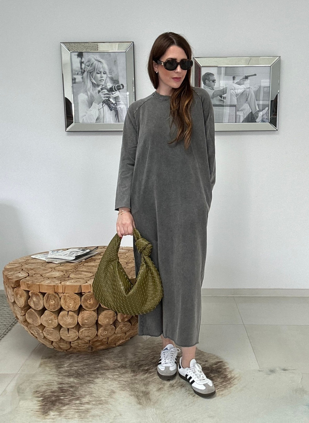 Sweatkleid - Used Look Grau