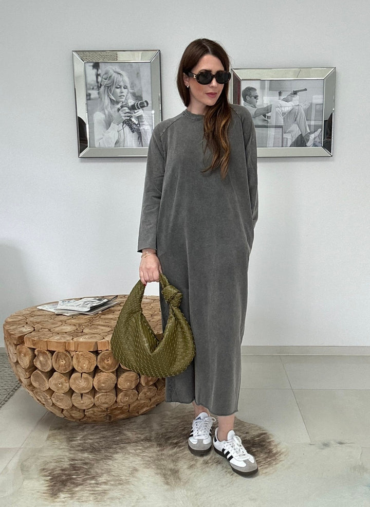 Sweatkleid - Used Look Grau