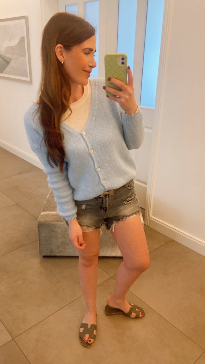 Jeansshorts Used-Look - Grau