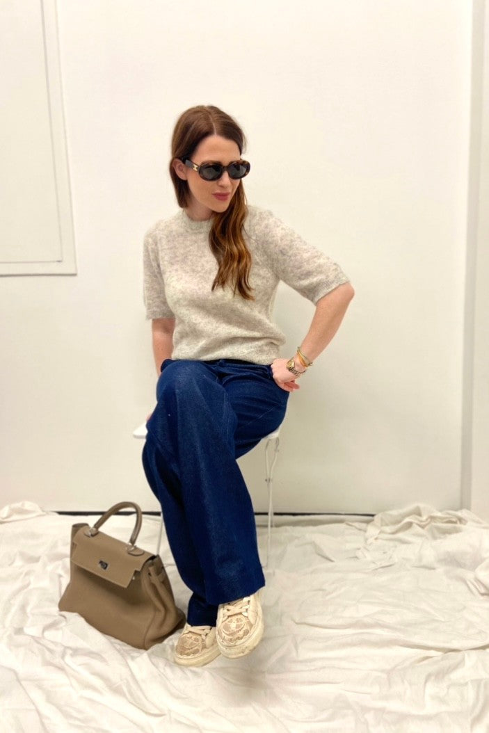 Strickshirt mit kurzem Arm - Grau