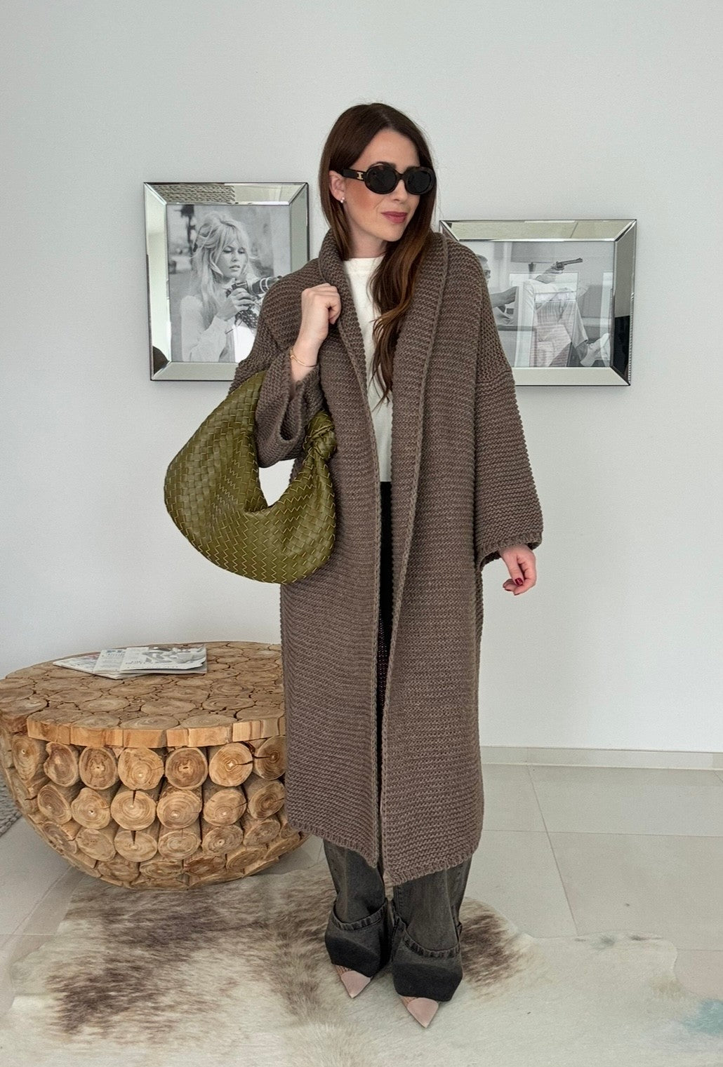 Grobe Oversize-Strickjacke - Schoko