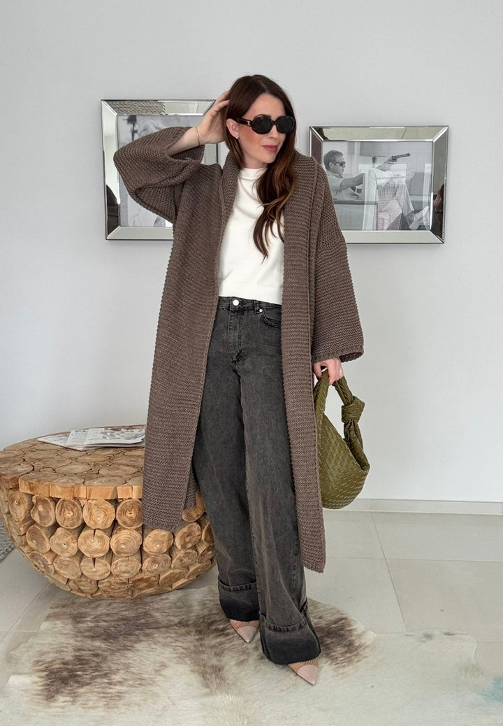 Grobe Oversize-Strickjacke - Schoko