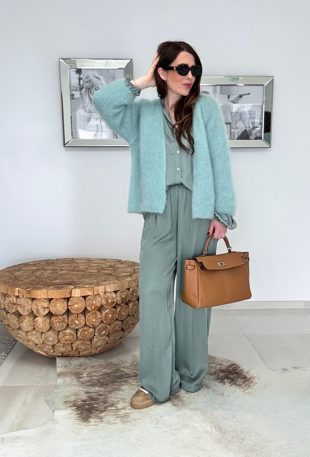 Mohair-Cardigan - Salbei