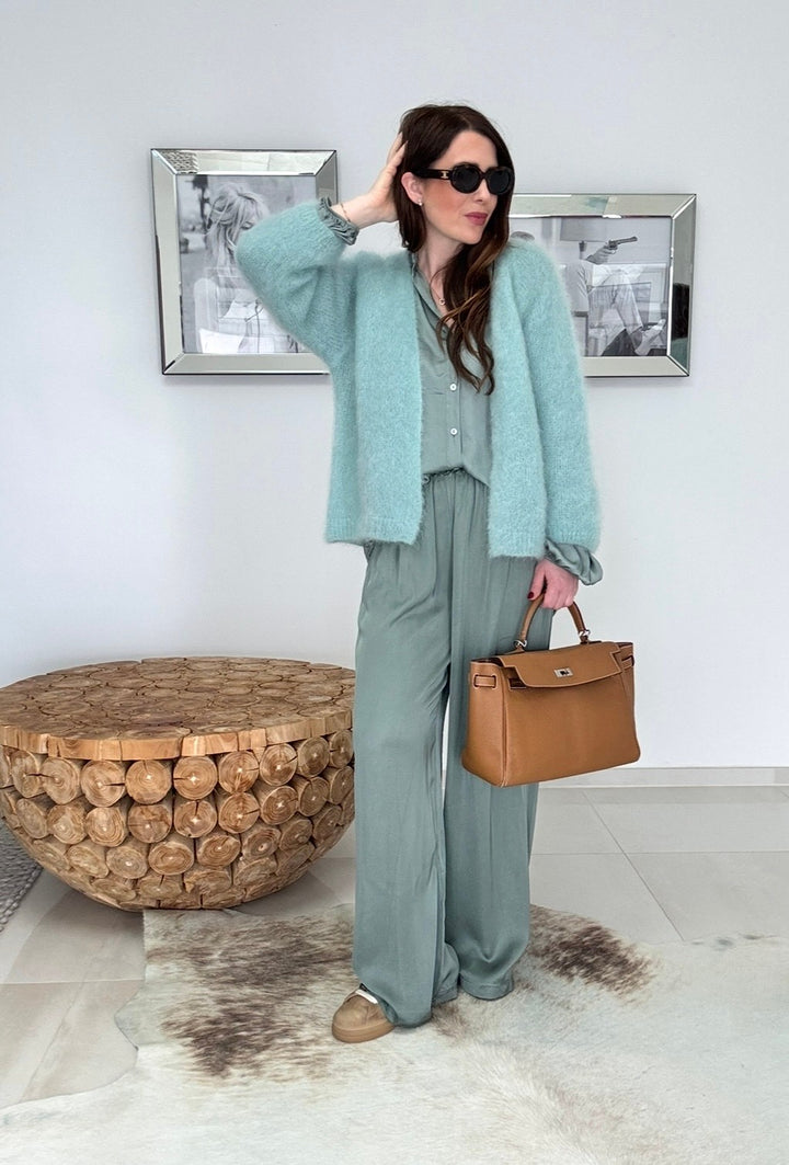 Mohair-Cardigan - Salbei