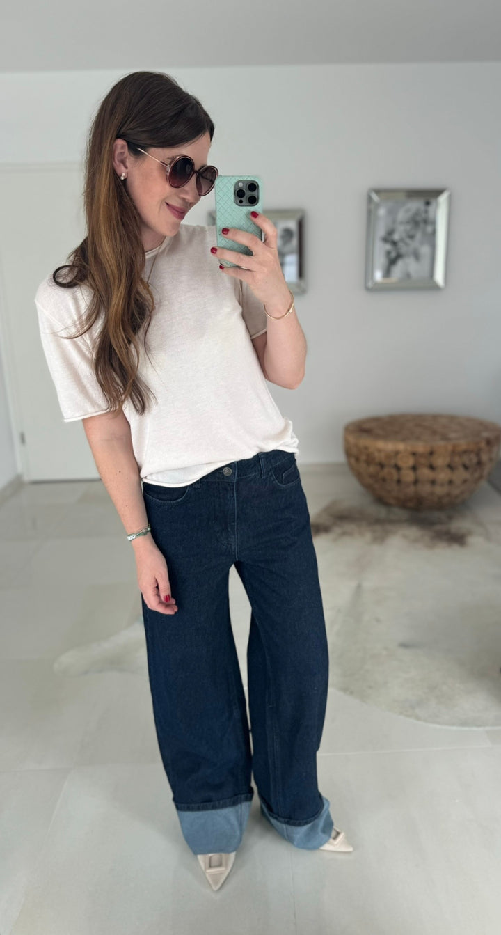 Weite Jeans mit Umschlag - Blau