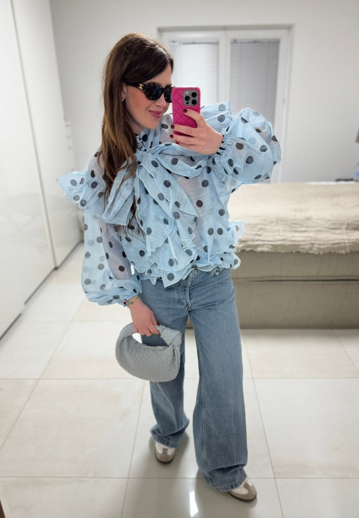 Oversize Bluse mit Punkten - Hellblau