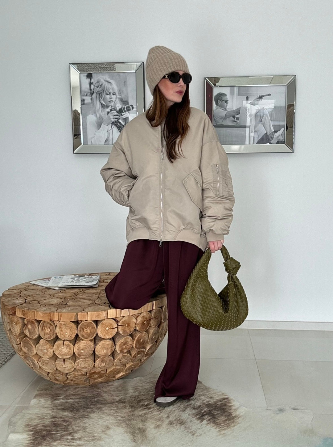 Bomberjacke mit Leo - Beige