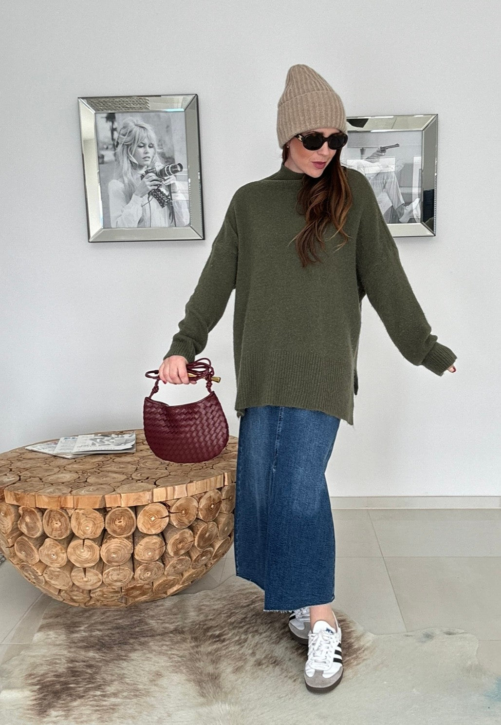 Rollkragenpullover aus Alpaka- Khaki