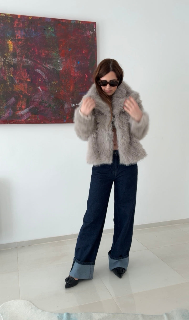 Jacke aus Kunstfell - Taupe