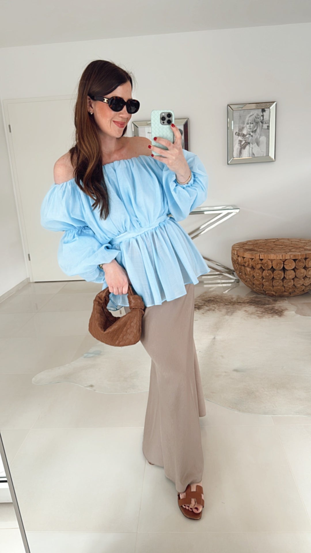 Off-Shoulder Bluse - Blau