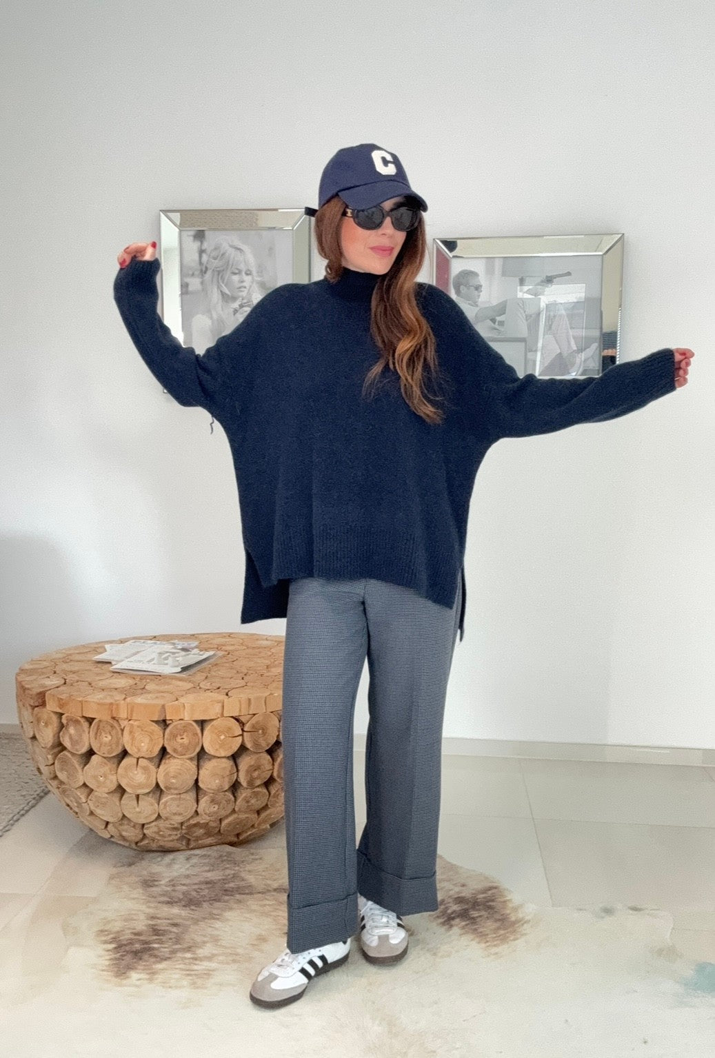 Rollkragenpullover aus Alpaka- Navy