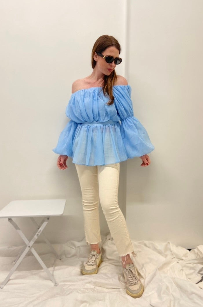 Off-Shoulder Bluse - Blau