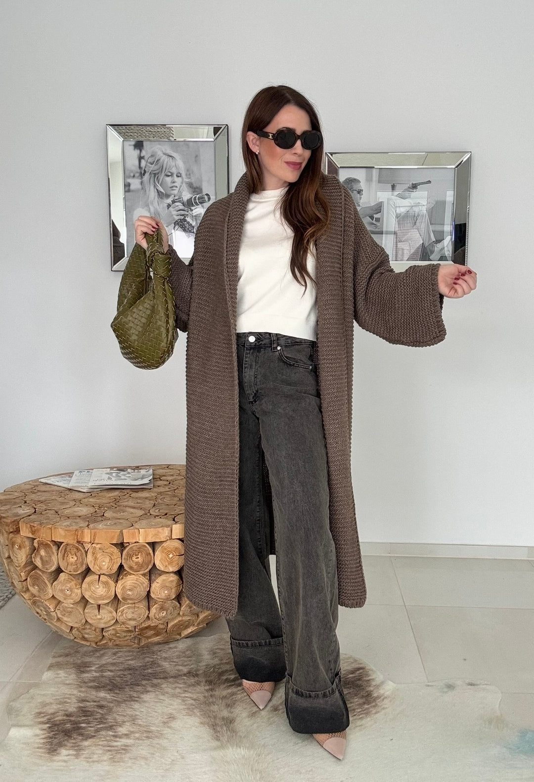 Grobe Oversize-Strickjacke - Schoko